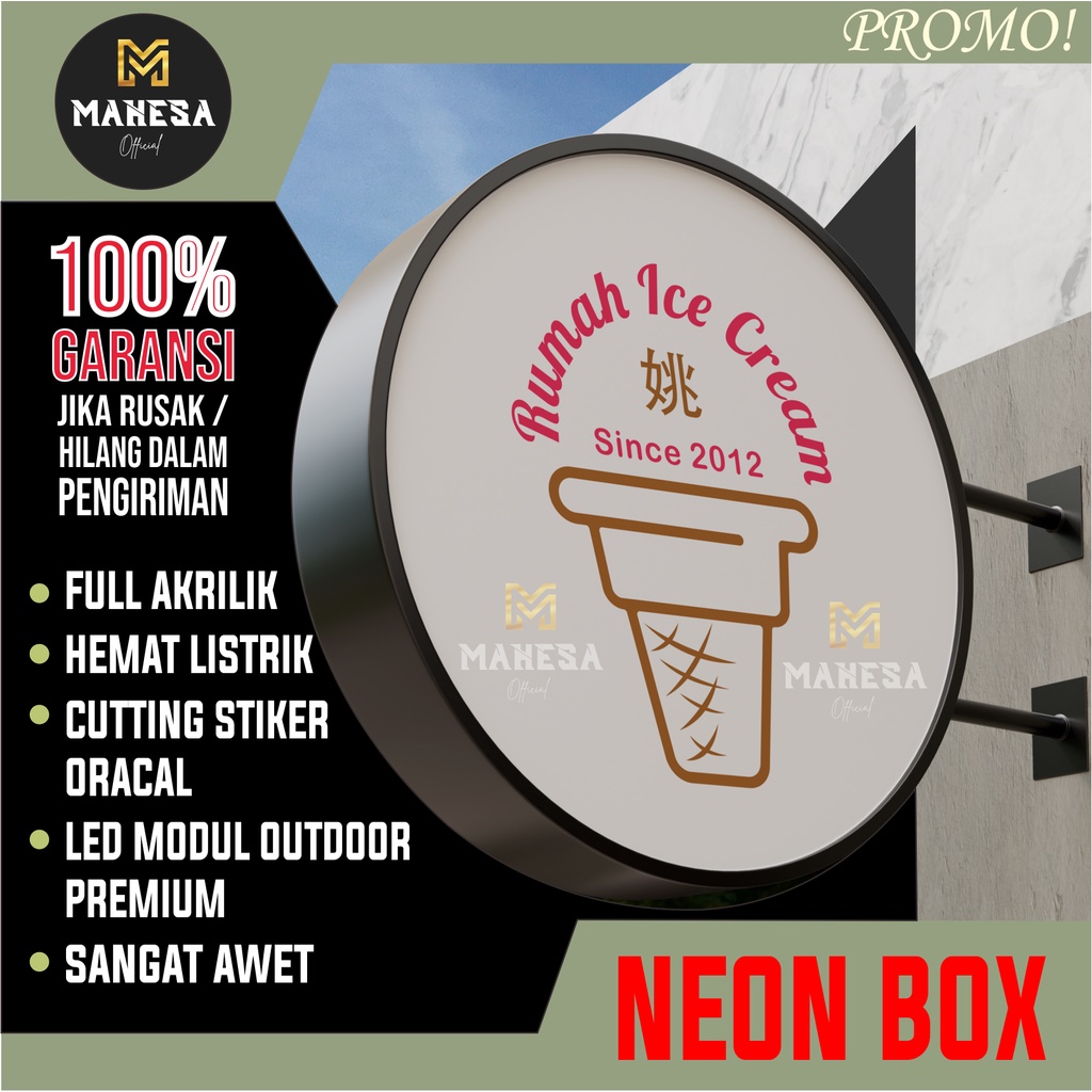 

Neon Box NEONBOX Akrilik Bulat Custom 2 Sisi PREMIUM Free Design