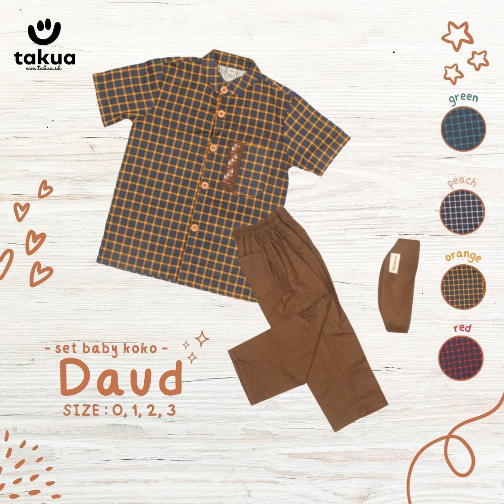 Setelan Baju Koko Anak Bayi laki laki DAUD Pakaian muslim anak cowok Usia 0 1 2 3 tahun Koko Bayi Ba