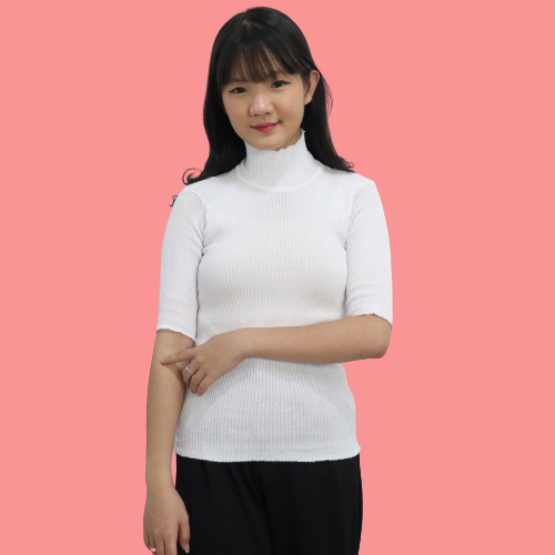 Atasan Rajut Wanita Turtleneck - Kaos Turtleneck Rajut Turtleneck Lengan 3/4 - Kaos Viral Korea Style