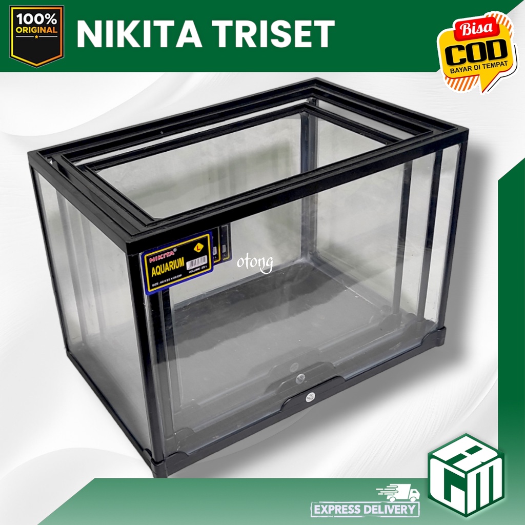 NIKITA TRISET AQUARIUM IKAN HAMSTER REPTIL AKRILIK LENGKAP S M L SMALL MEDIUM LARGE KECIL SEDANG BESAR