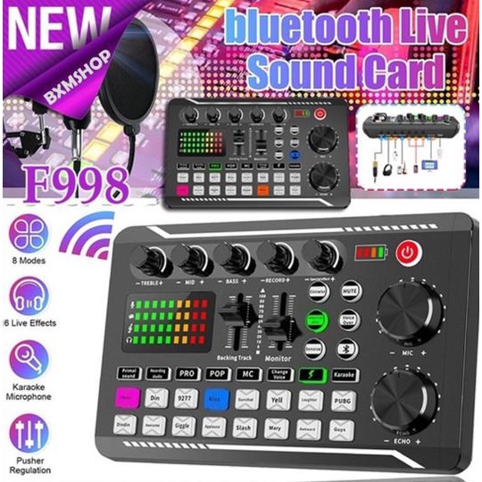 V8 Pro SoundCard Audio Mixer untuk Live Broadcast