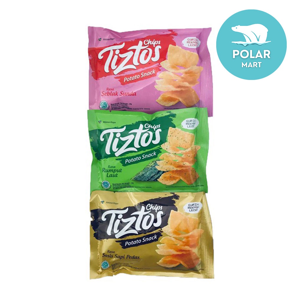 Kikoya Tiztos Chips Potato Snack Variasi Rasa Rumput Laut, Seblak Sunda & Sosis Pedas 20 Gram