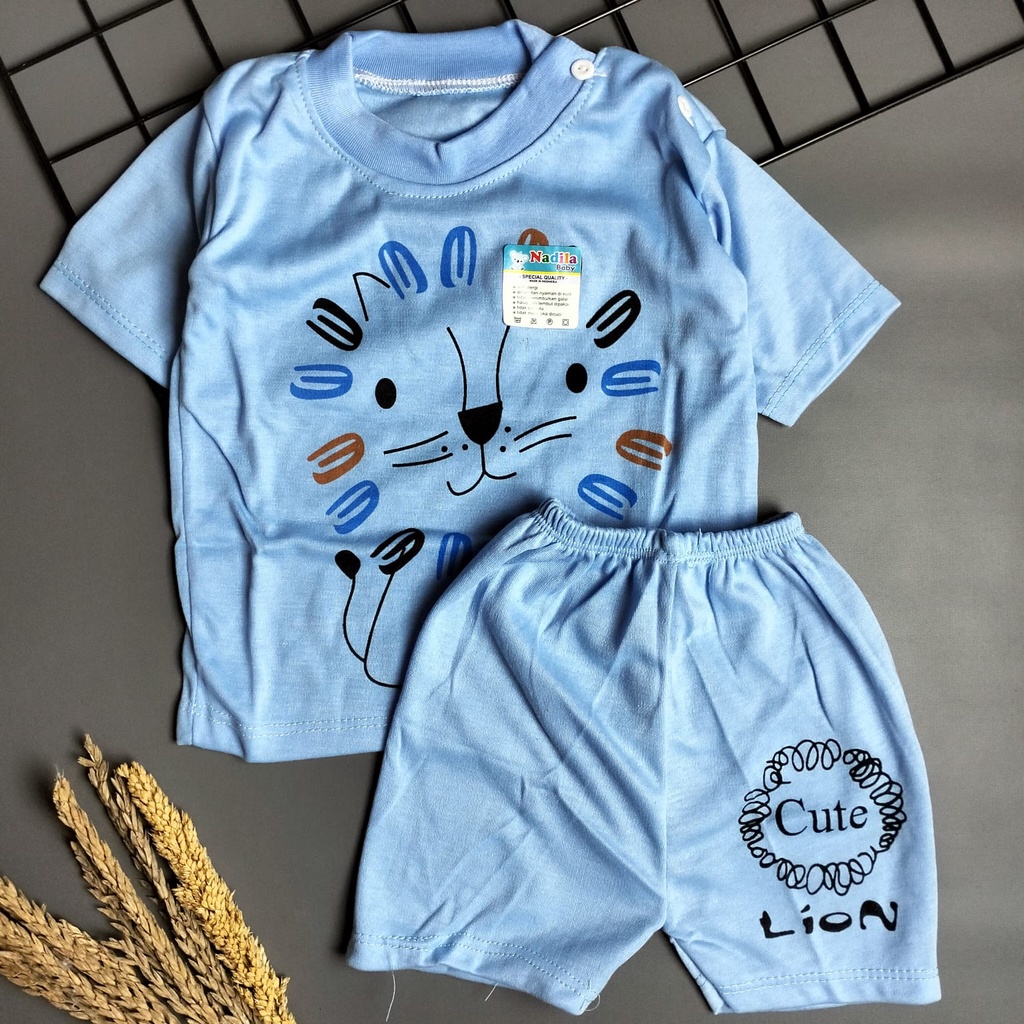 setelan pendek bayi 3-12 bulan motif cute lion