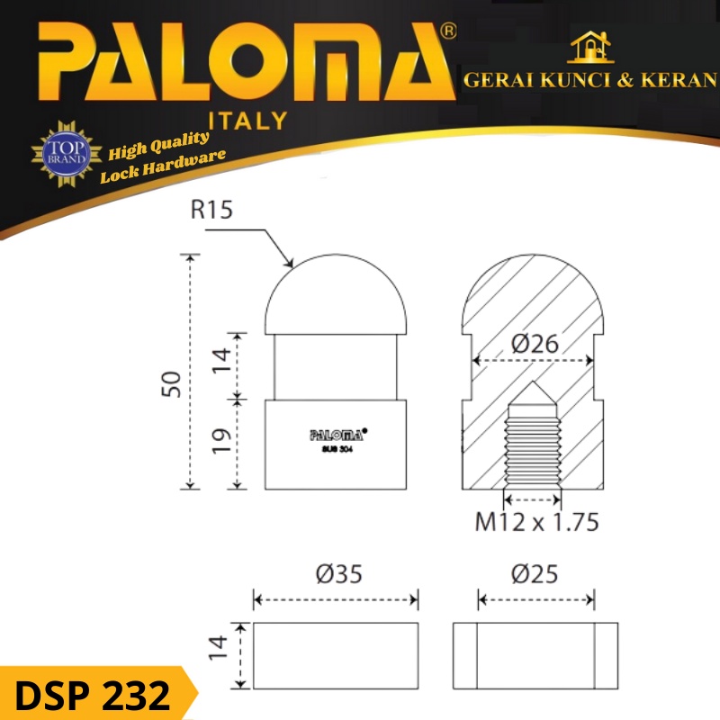 DOOR STOPPER Penahan Pintu  PALOMA DSP 232 FLOOR KARET LANTAI