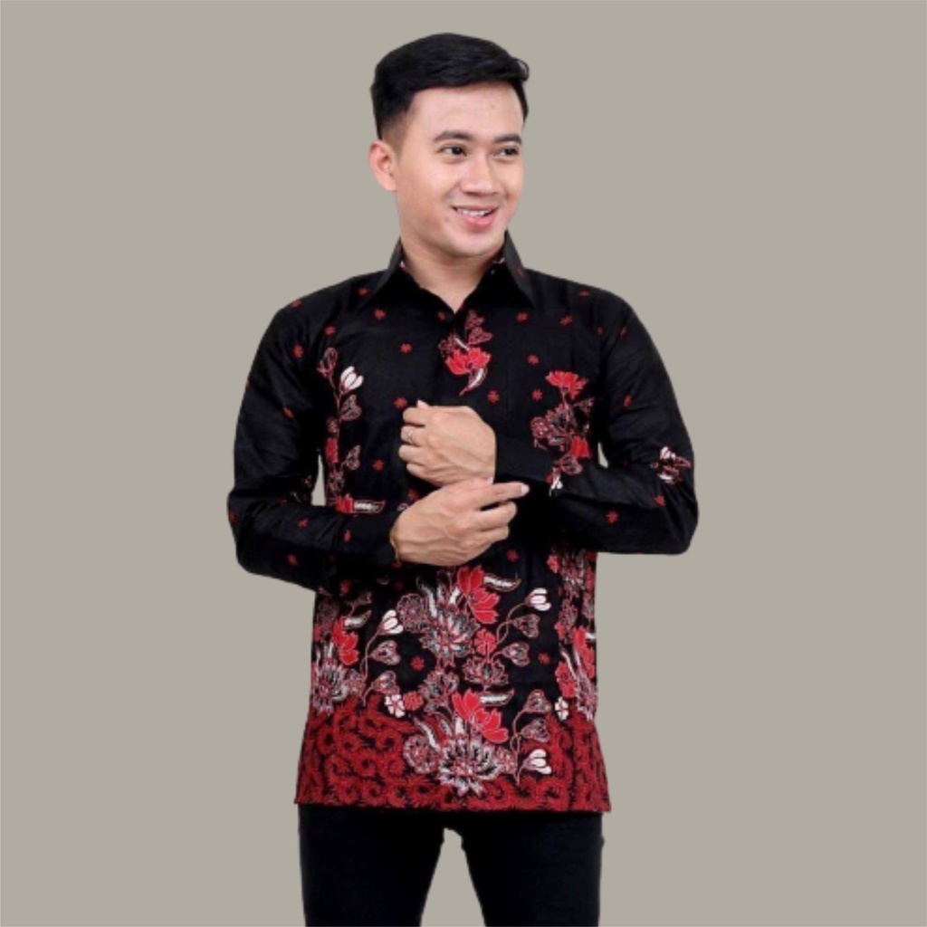 Kemeja batik motif bunga sakura