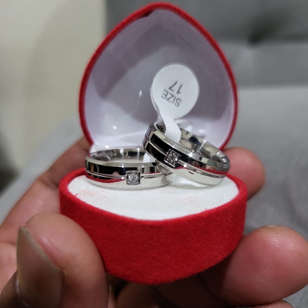 Cincin COUPLE Titanium pasangan Udah Dapat 2 Pcs + Box Cincin, Mata Banyak Pilihan Cincin Stainless Steel Polos