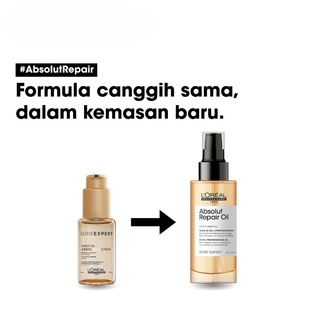 LOREAL Serie Expert Absolut Repair Hair Serum - Serum Perawatan Rambut Rusak Kering Bercabang 90 ml