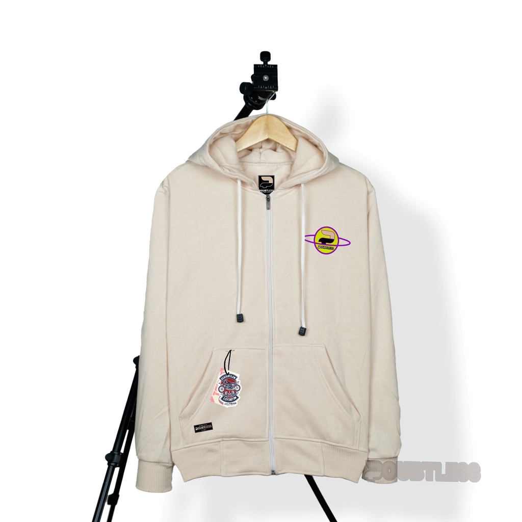Jacket Zipper Resleting Hoodie Pria Oversize Warna Light Cream D LOGO Distro Original Local Bandung 
