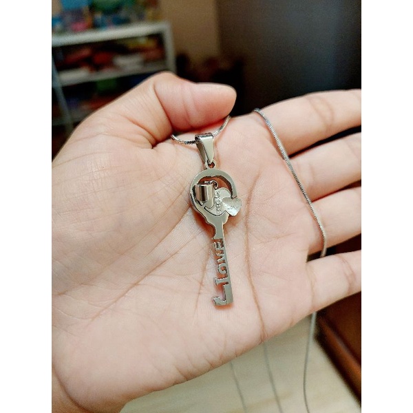 kalung couple silver titanium kunci dan hati