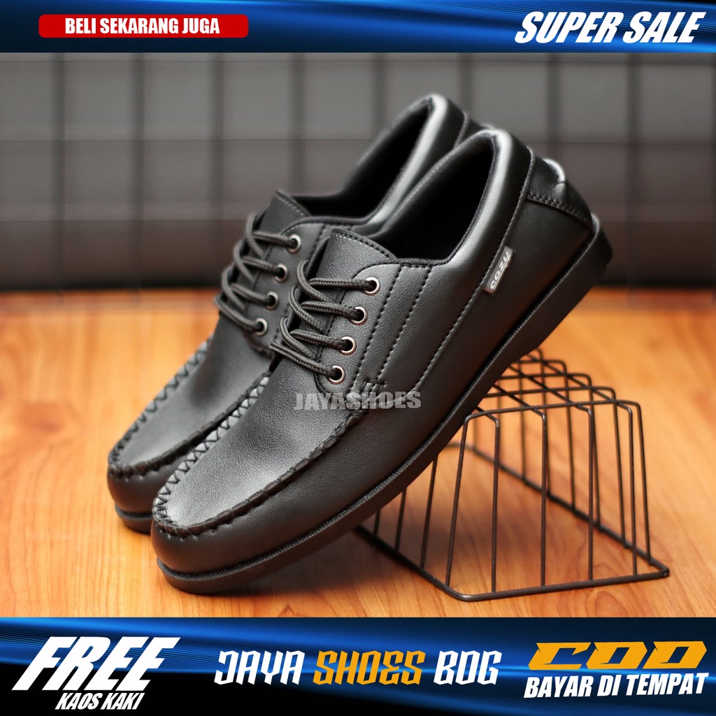 Sepatu Formal Kasual Pria Kulit Syintetik Model Pantofel Hitam Sepatu Santai Kerja Kuliah