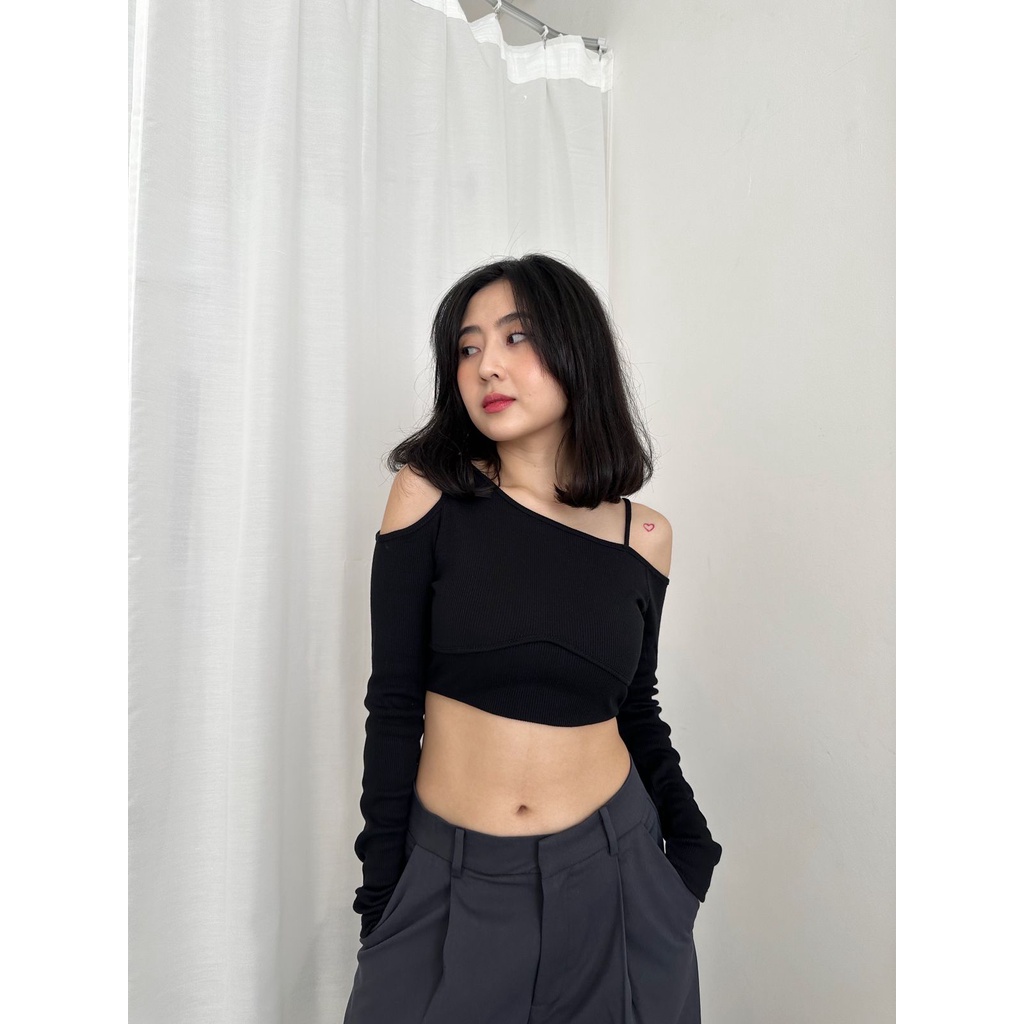 KAREN KNIT TOP - Baju Rajut Wanita / Longsleeve Knit Top / Rib Knit Top Premium / 080 NKD