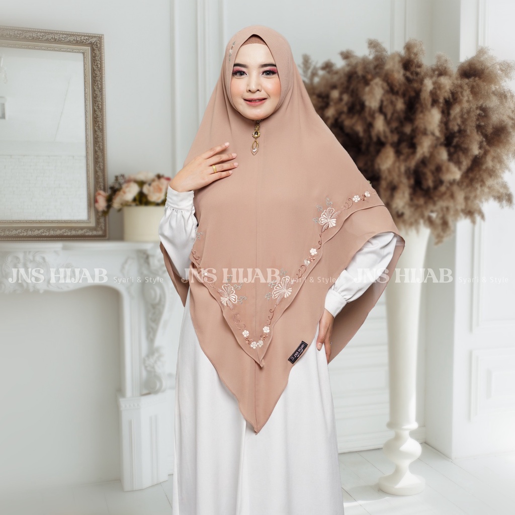 TERPOPULER Nameera Bordir Khimar 2 Layer Jumbo Premium Ceruty Babydoll/Jilbab Syari Jumbo Bordir By