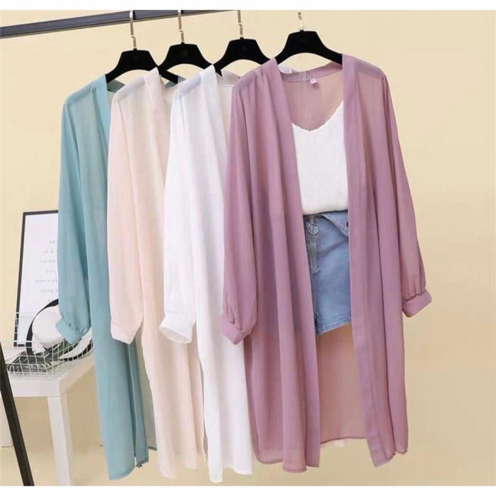 Promo Ramadhan 2023 - Kardigan Wanita Farra Long Cardi // Cardigan Jumbo Panjang Polos Outer - Putih