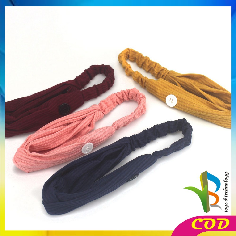 RB-C63 Bando Korea Wanita Motif Garis Salur Karet Elastis Dengan Kancing Pengait Masker / Headband Bendo Aksesoris Rambut Fashion Wanita Import