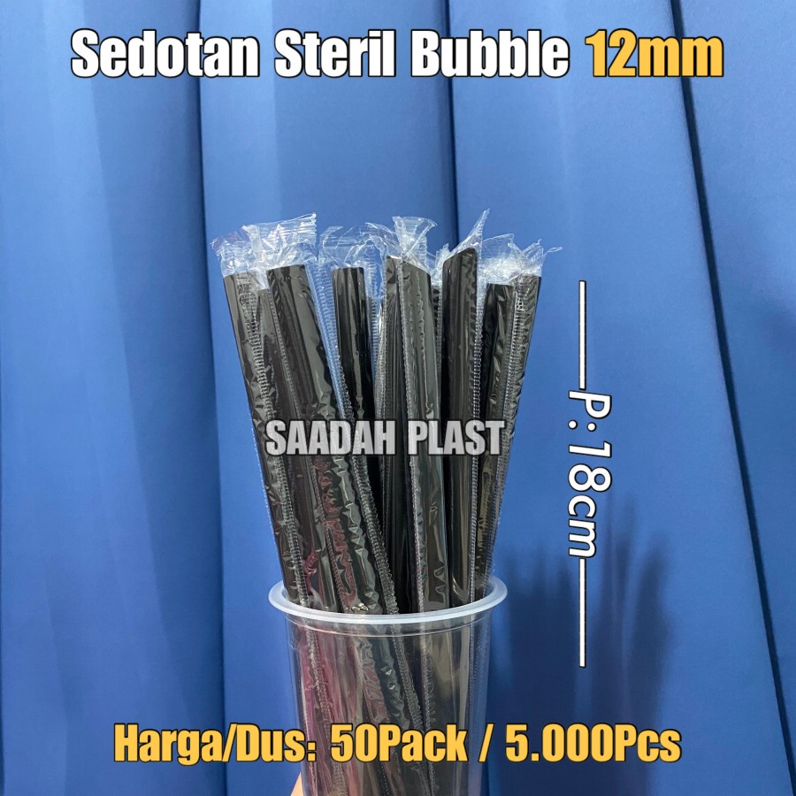 (1 Dus) Sedotan Bubble Hitam / Bening - 12mm x 18cm Steril Wrapping Plastik 1218