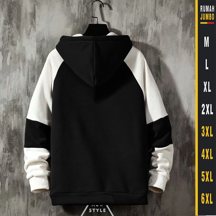 SWEATER HOODIE KOMBINASI HITAM OVERSIZE XXL - 6XL JAKET PRIA BIG SIZE