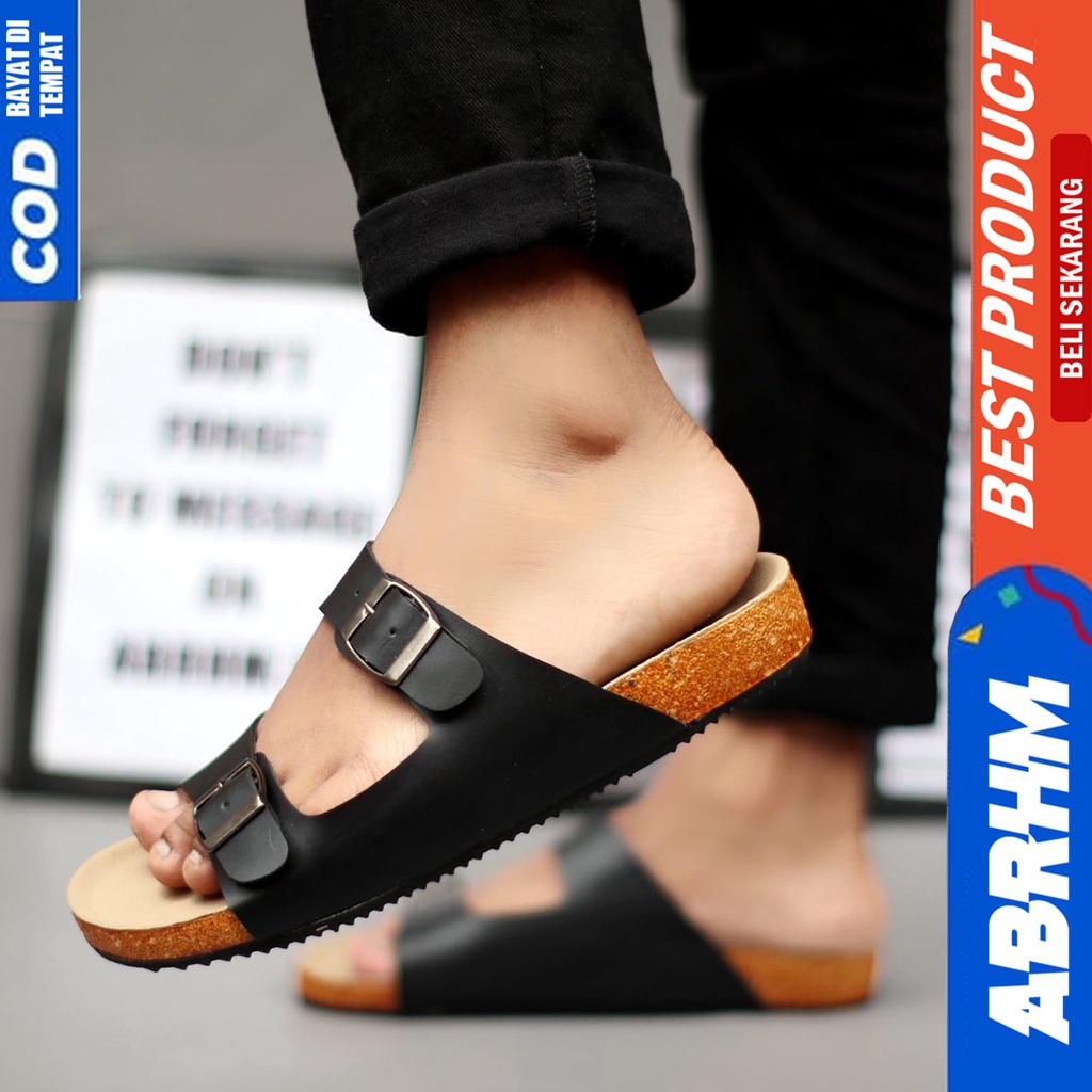 ABRHM x HIRO Sandal Slide Pria Sandal Slop Pria Kulit Pu Sendal Selop Cowok / Cowo Keren Kekinian