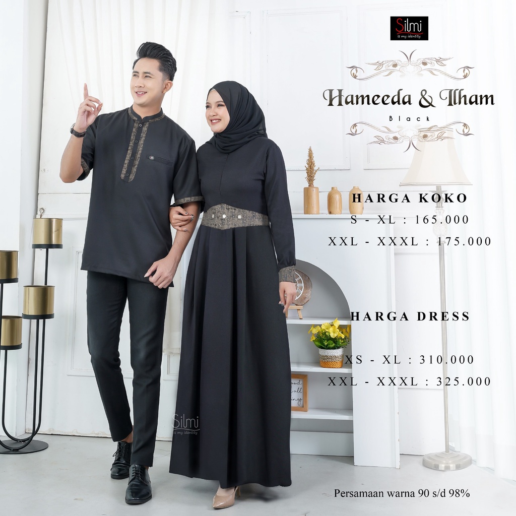 SARIMBIT COUPLE BLACK HAMEEDA ILHAM SHORT BY SILMI FASHION BAHAN KATUN MADINA JACQUARD BAJU BUSANA M