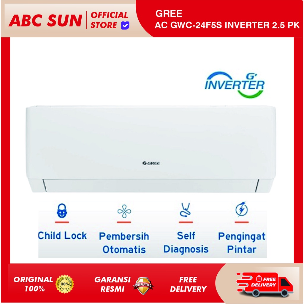 Gree GWC24F5S Air Conditioner 2.5 Pk Inverter Fast cooling Turbo