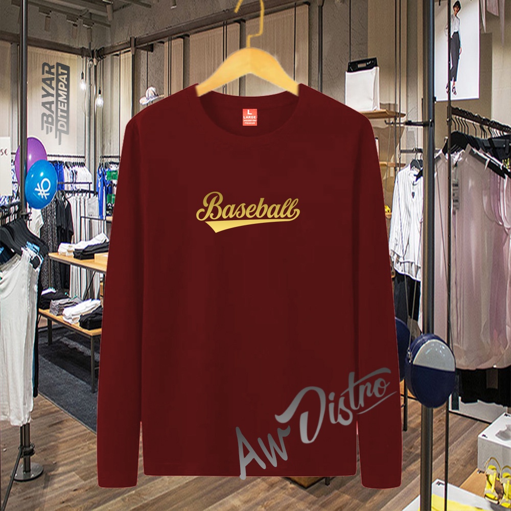 COD Baju Kaos Distro BaseBALL Teks  Gold Premium Quality Lengan Panjang Kaos Tulisan Kaos Kata-Kata Kaos Sablon Big Size