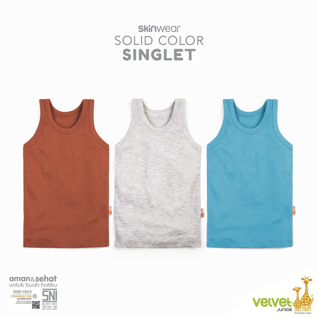 Velvet Junior Singlet Motif Printing Size S , M ,L ,LB , 2 , 3 isi 3pcs