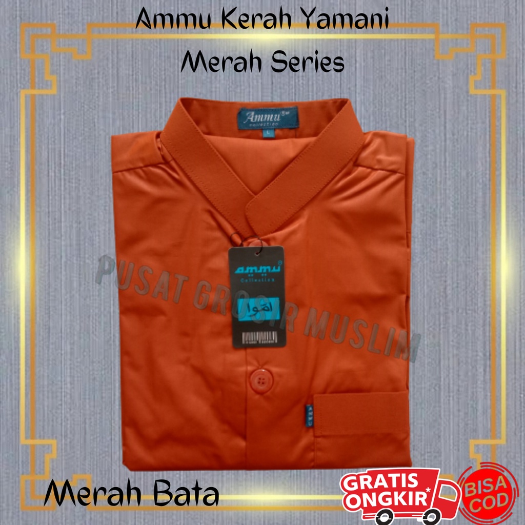 Baju Koko Ammu Dewasa Kerah Yamani / Kerah Pendek Merah Series Termurah !!!