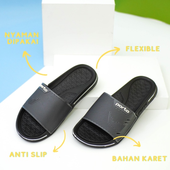 1041M - Porto Leveling Sandal Pria Harian Simpel Slip On Casual Nyaman Karet Terbaru