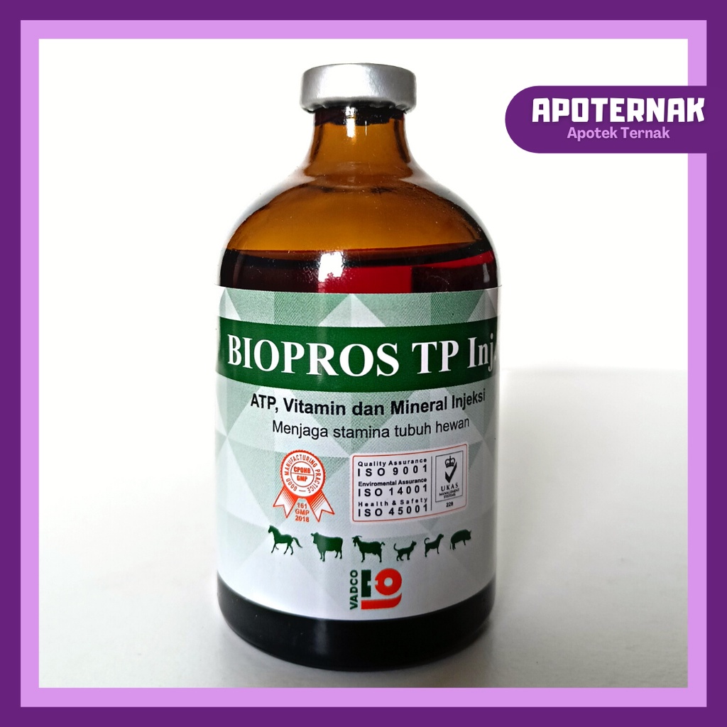 BIOPROS TP 100 mL | ATP Vitamin Mineral Jaga Stamina Tubuh Sapi Kuda Kambing Kucing | Like Biosan Rheinbio Biodin | VADCO | Apoternak