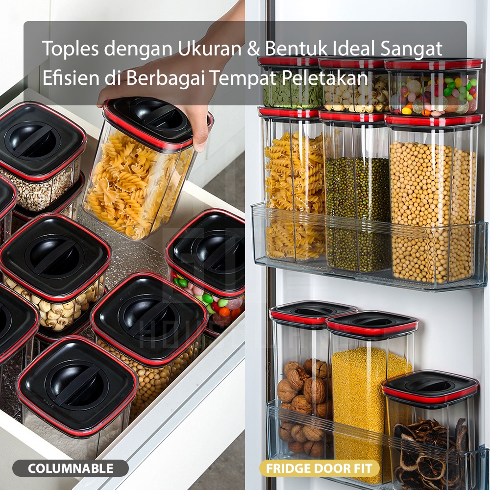 HUGO Toples Penyimpanan Kue Makanan Kacang Biji Kedap Udara Super Tight Lock Tutup dengan Knob Putar Lock