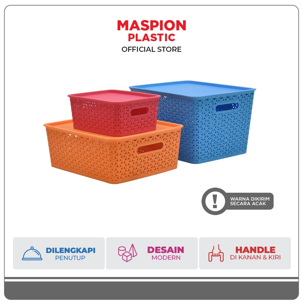 Maspion Keranjang Plastik Serbaguna + Tutup Trissa Basket Set