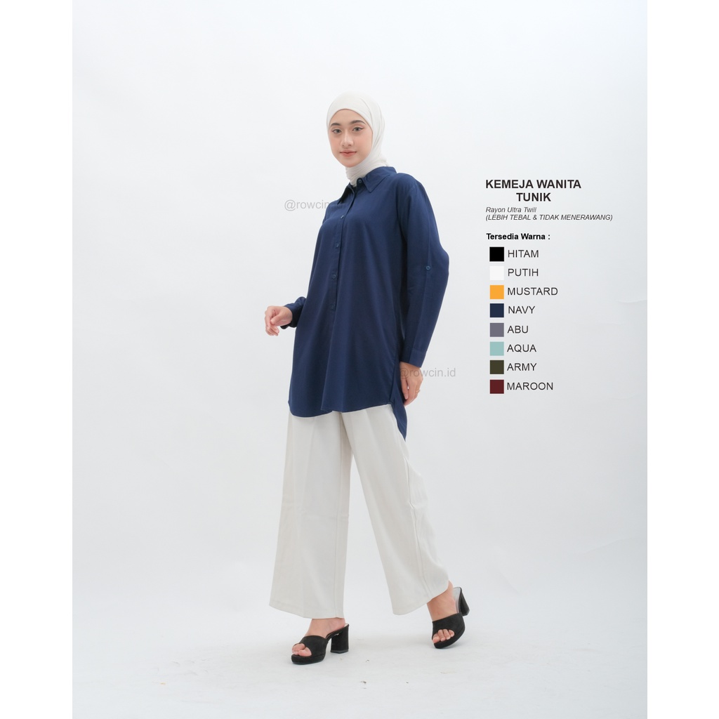 KEMEJA WANITA TUNIK POLOS LENGAN PANJANG RAYON ORGANIK KOREAN STYLE ALL COLOR