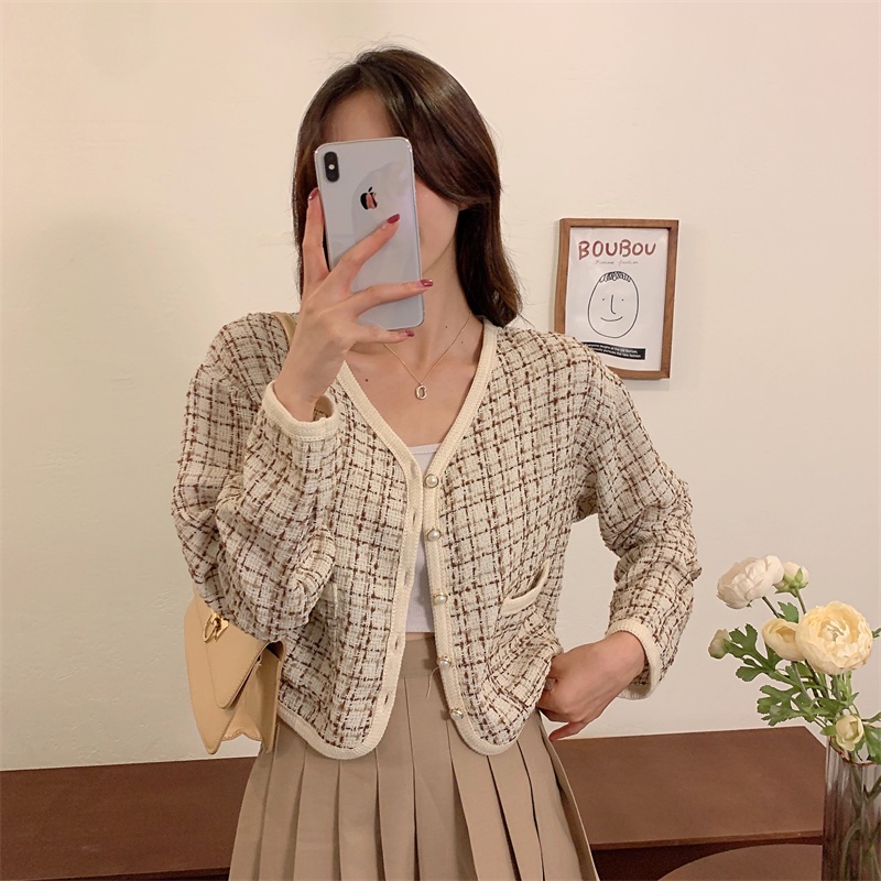 EUNII Korean Style Jaket Wanita Terbaru Lengan Panjang V-neck Jacket Outer Crop