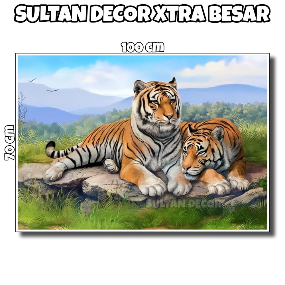 LUKISAN POSTER CETAK HARIMAU JUMBO 3D XTRA BESAR UKURAN 100X50CM 100X70CM 150X100CM 200X100CM 250X10