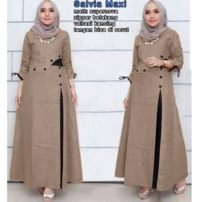 DISCOUNT  QC SALVIA MAXI Pakaian Gamis Maxi Muslim Wanita Jumbo Model Dress Terbaru Terlaris