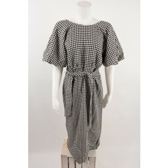 Zara Women HoundsTooth Midi Dress Black White Small Balloon sleeves