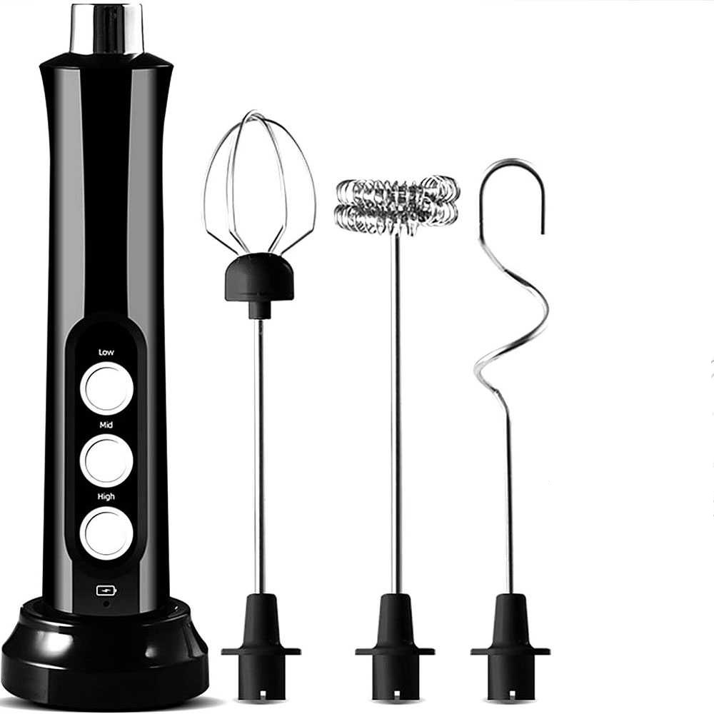 Hand Mixer Mini 3 in 1 Whisk Beater Milk Frother USB Charge - EW071 - Black