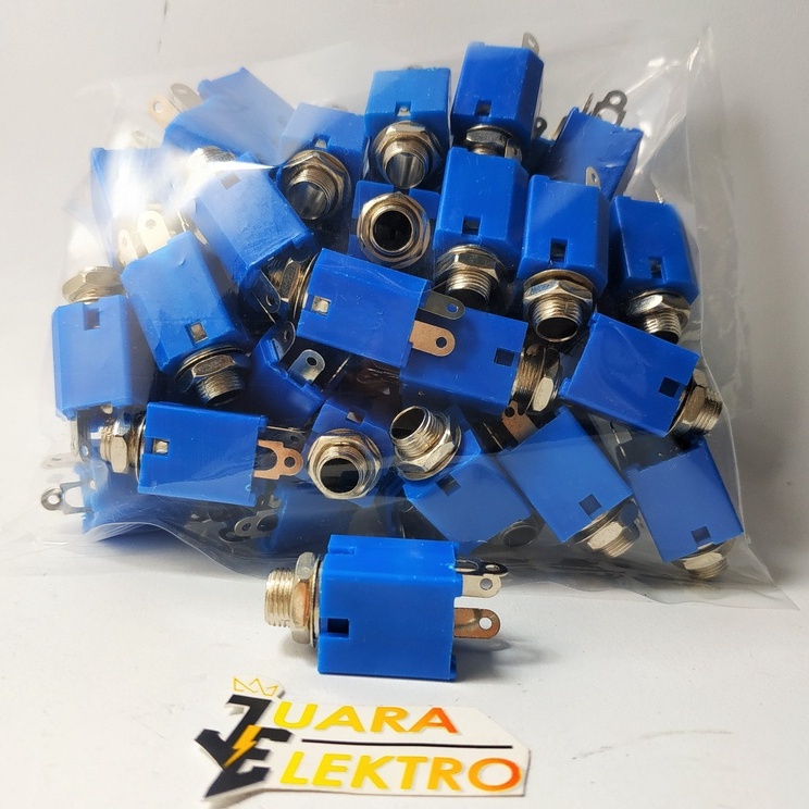 Socket Mic Mono 6.5 mm Biru | Socket Akai Mono 6.5mm Female Kotak Biru