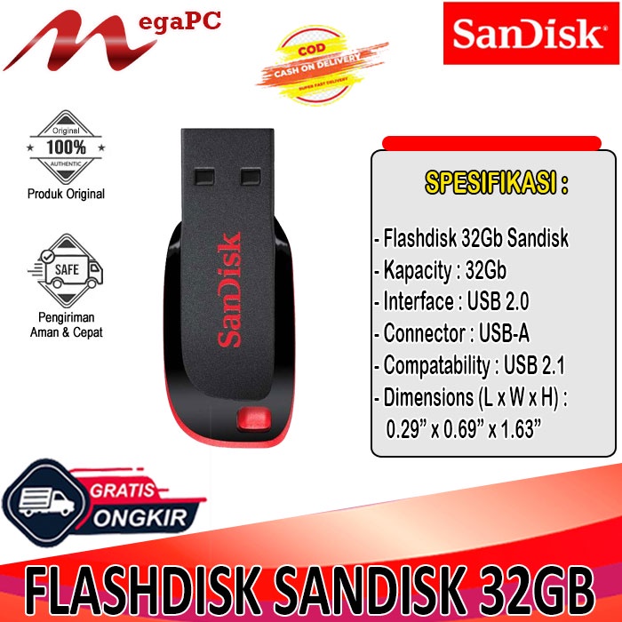 FLASHDISK SANDISK 32GB ORIGINAL CRUZER BLADE