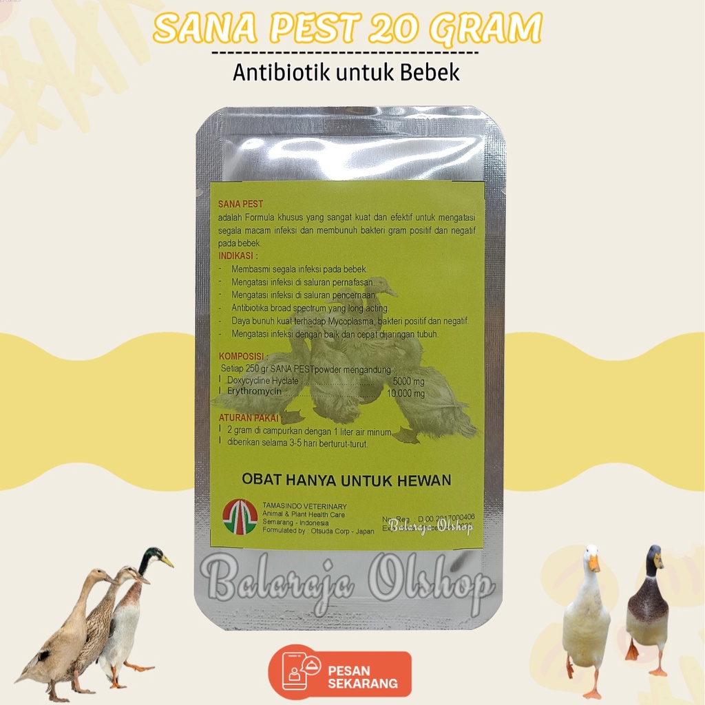 Anti Infeksi Bebek - Sana Pest 20 Gram - Antibiotik Membasmi Semua Infeksi Virus Bakteri Jamur Pada Duck Unggas Itik