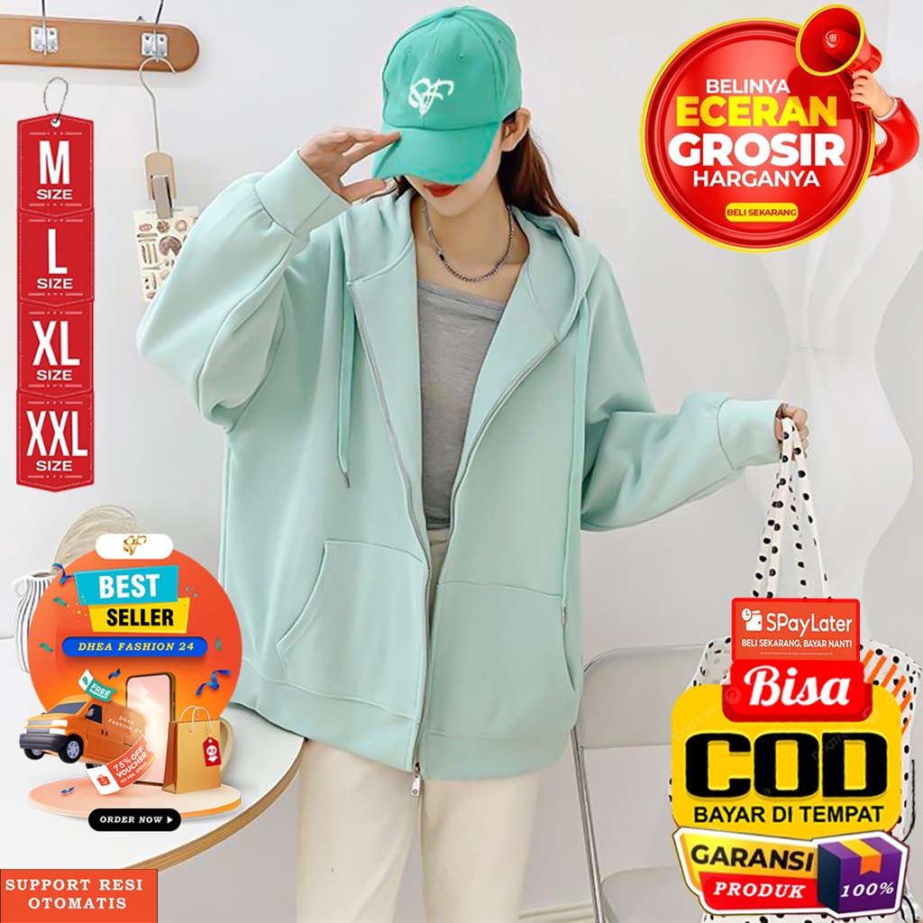 Jaket Hoodie Zipper Polos Unisex Pria &amp; Wanita Terlaris 12+ Warna Favorit M L XL XXL | Dhea Fashion