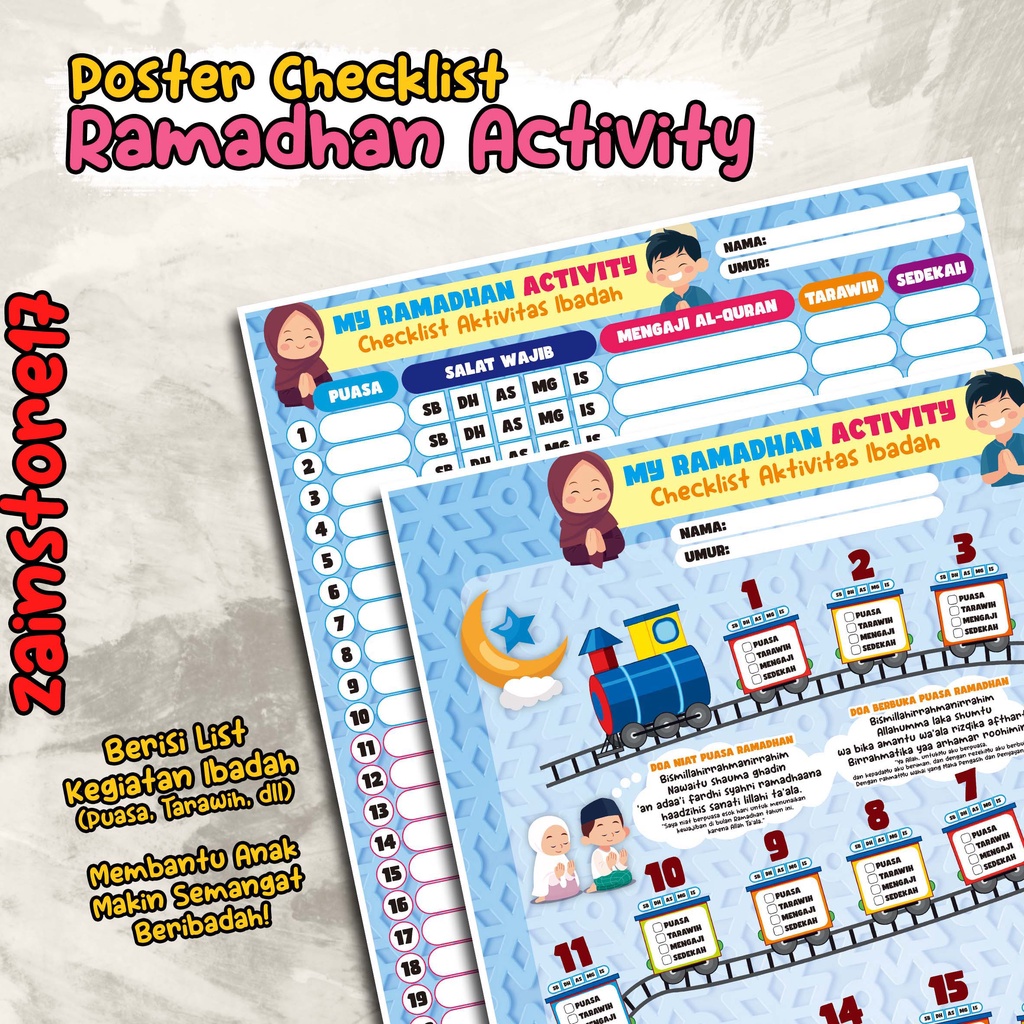 

[Edisi Ramadhan] - POSTER EDUKASI - Aktivitas Ibadah Bulan Ramadhan - POSTER Checklist / list Kegiatan Ibadah Bulan Ramadhan