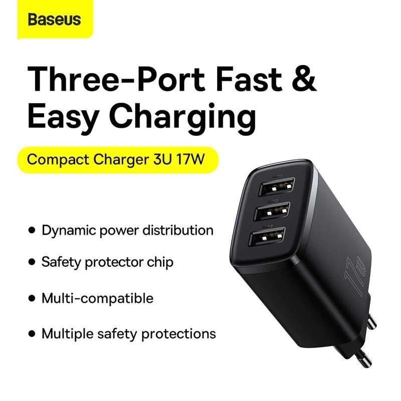 Baseus Compact Charger USB 3 Port 17 W - CCXJ020101 - Black