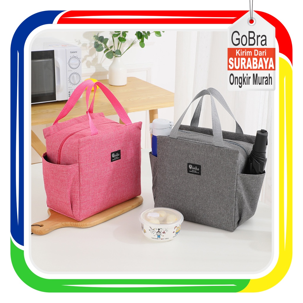 Gobra ♕ PA001 Tas Bekal Polos Warna Lunch Cooler Bag Makanan Aluminium Kotak Makan Import COD