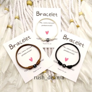 Gelang Inisial Manik Kotak Huruf N-Z Tali Korea 2mm Hitam Putih Cokalt