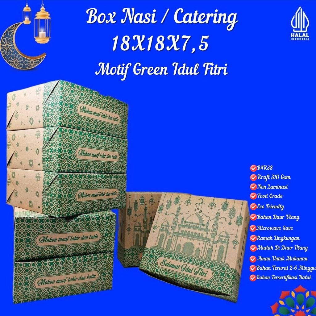 Box Nasi 18x18 Box Nasi Dus 18x18 Motif Lebaran (B4K38-18X18X7.5 Cm)