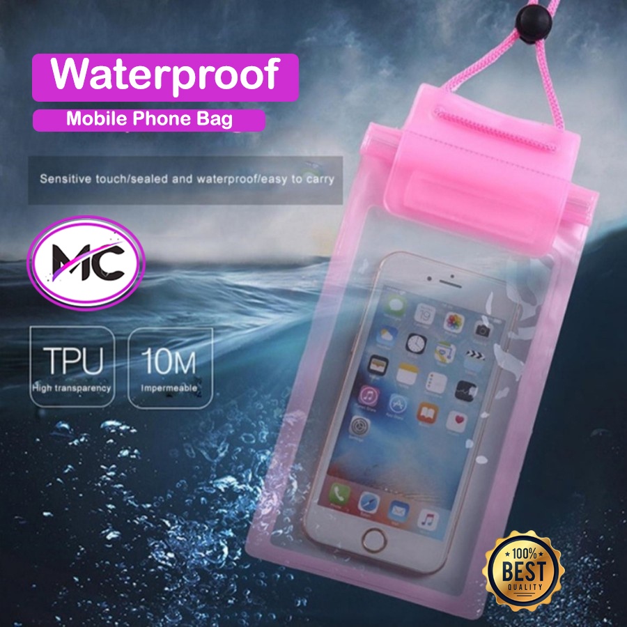 Gantungan Hp Tali Pouch Pelindung Anti Air Hujan Waterproof Case Sarung Handphone Bening Aksesoris