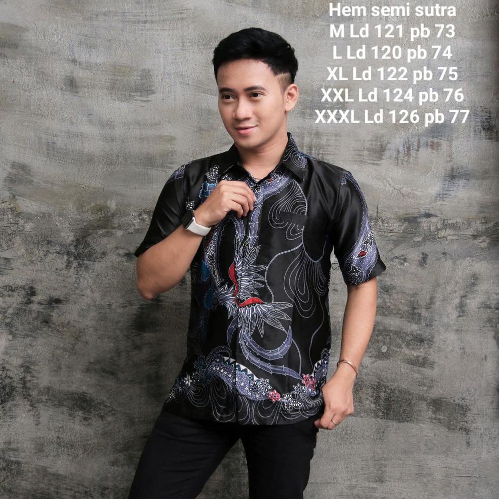 HOT SALE Baju Batik Pria Lengan Pendek Semi Sutera Hem Laki Laki Sutra Ukuran Regular Asli Pekalonga