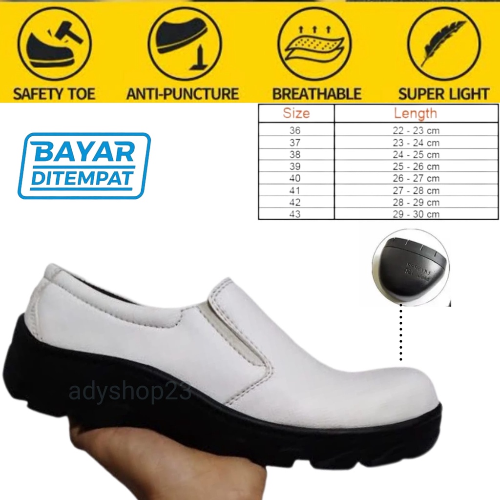 sepatu safety pendek slip on warna putih - 39