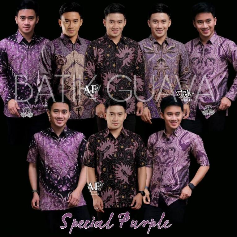 STOK TERBATAS BAJU BATIK PRIA LENGAN PANJANG READY M L XL XXL - SPECIAL WARNA BATIK UNGU PURPLE VIOL
