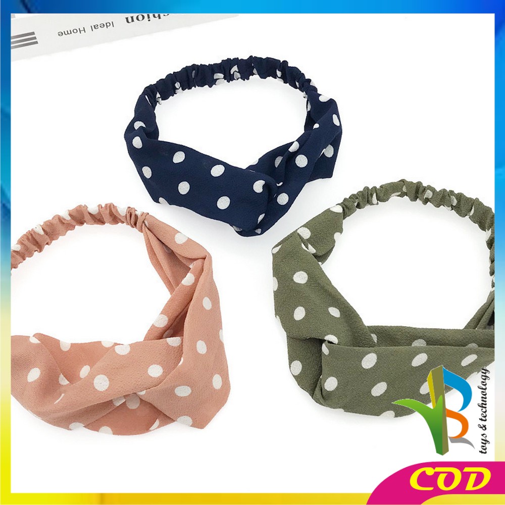 RB-C65 Bando Kain Korea Bahan Motif Polkadot Wanita Bendo Karet Korean Fashion Kekinian / Model Turban Bandana Simpul Kekinian Import